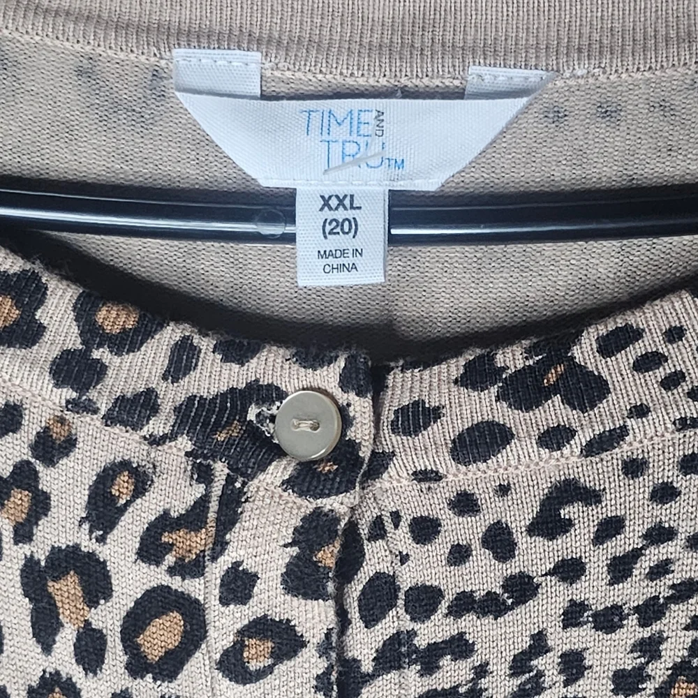 Time And Tru women's leopard print long-sleeved open front cardigan size XXL
